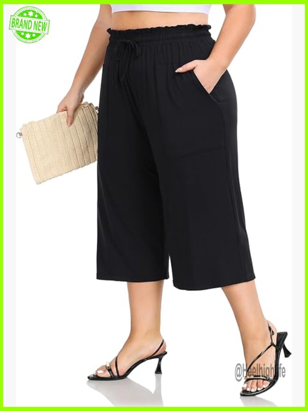 Plus Size Wide Leg Capris Pants High Waisted Lounge with Pockets